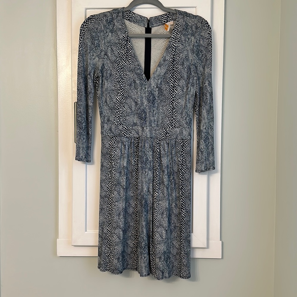 Tory Burch blue snakeskin pattern v neck dress